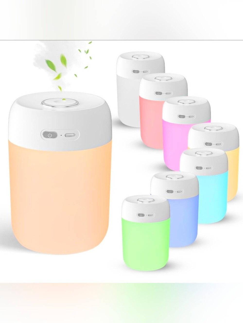 1 Portable Small Humidifier, 650ml Colorful Mini Humidifier for Bedroom, WHITE.